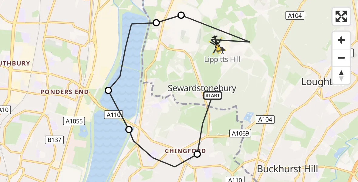 Flight route Police Helicopter Sewardstonebury - Sewardstonebury, 01 August 2026, 02:47