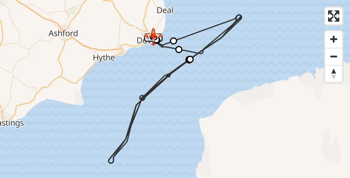 Flight route Coastguard Drone Langdon Battery Heliport - Swingate Airfield, 01 August 2026, 03:31