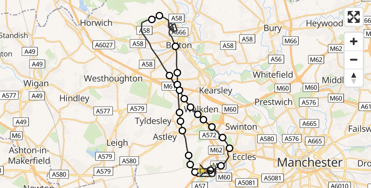 Flight route Police Helicopter Manchester Barton Aerodrome - Manchester Barton Aerodrome, 01 August 2026, 03:57