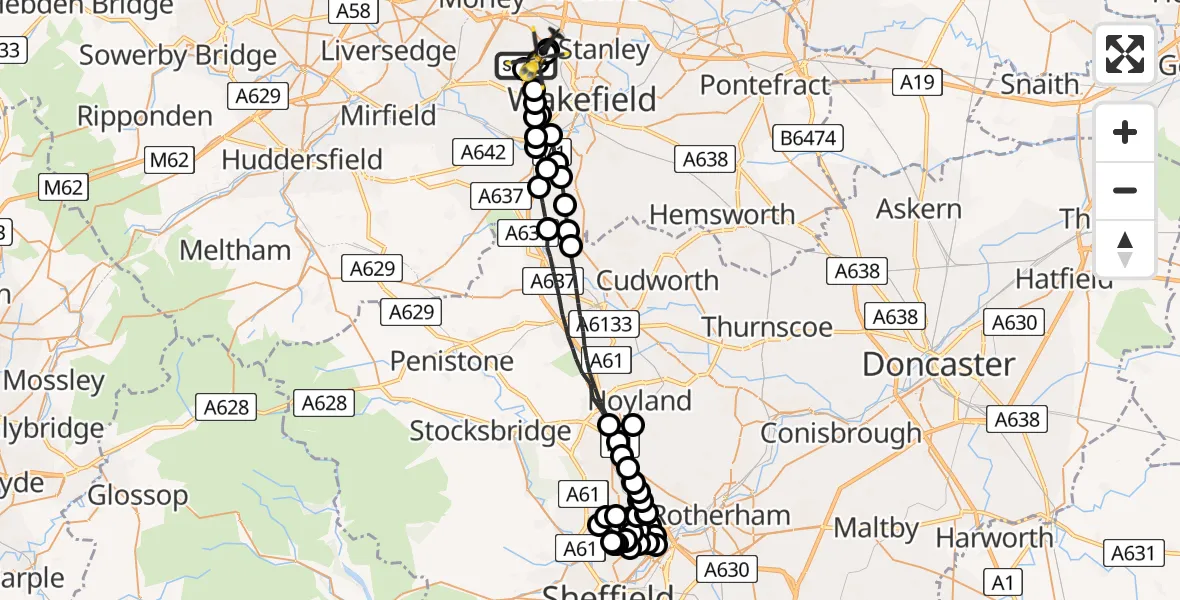 Flight route Police Helicopter East Ardsley - East Ardsley, 01 August 2026, 08:08