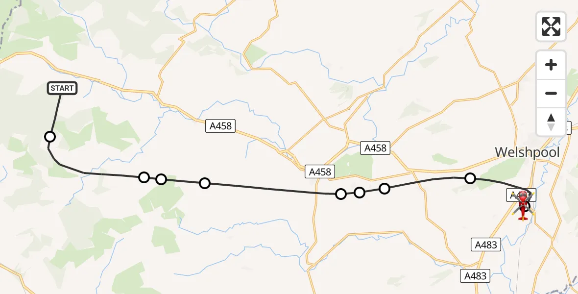 Flight route Air Ambulance Helicopter Banwy - Welshpool Airport, 01 August 2026, 08:32