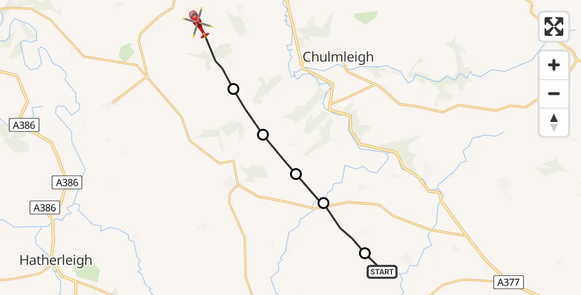 Flight route Air Ambulance Helicopter Zeal Monachorum - Burrington, 01 August 2026, 09:31