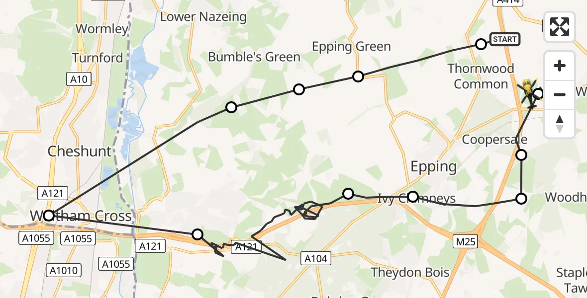 Flight route Police Helicopter North Weald Bassett - North Weald Airfield, 01 August 2026, 09:37
