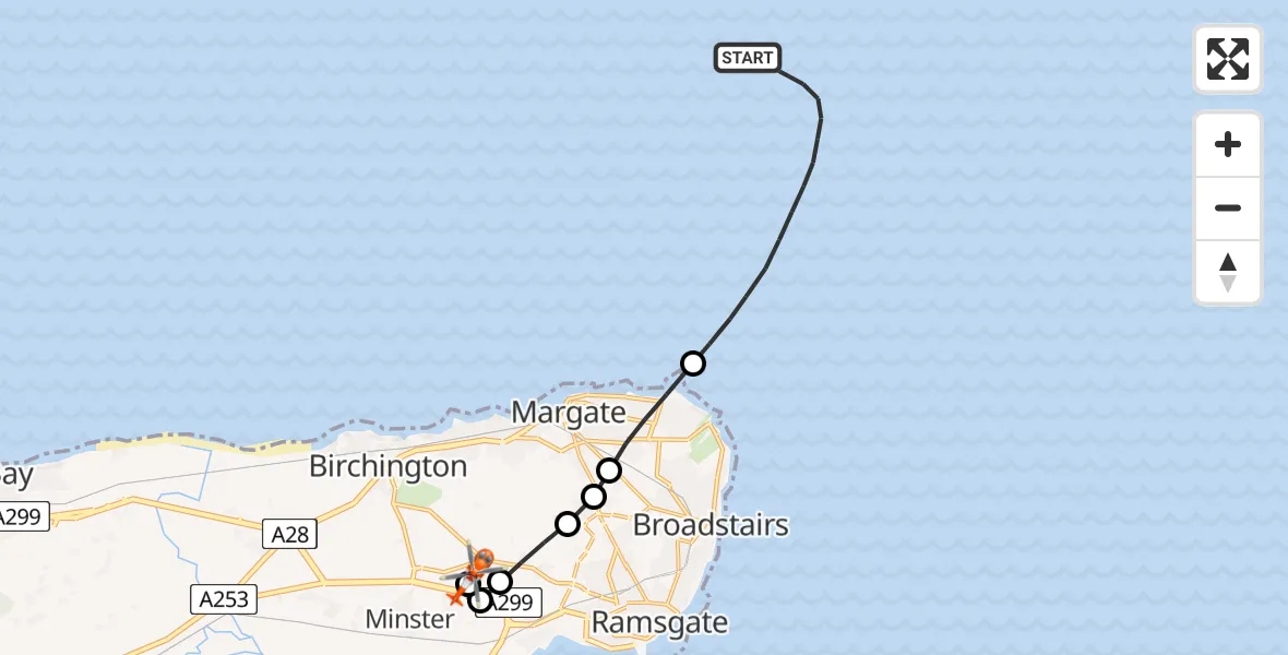 Flight route Coastguard Helicopter North Sea - Manston Airport, 01 August 2026, 09:46
