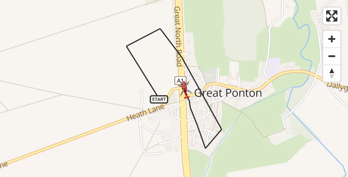 Flight route Air Ambulance Helicopter Great Ponton - Great Ponton, 01 August 2026, 10:18