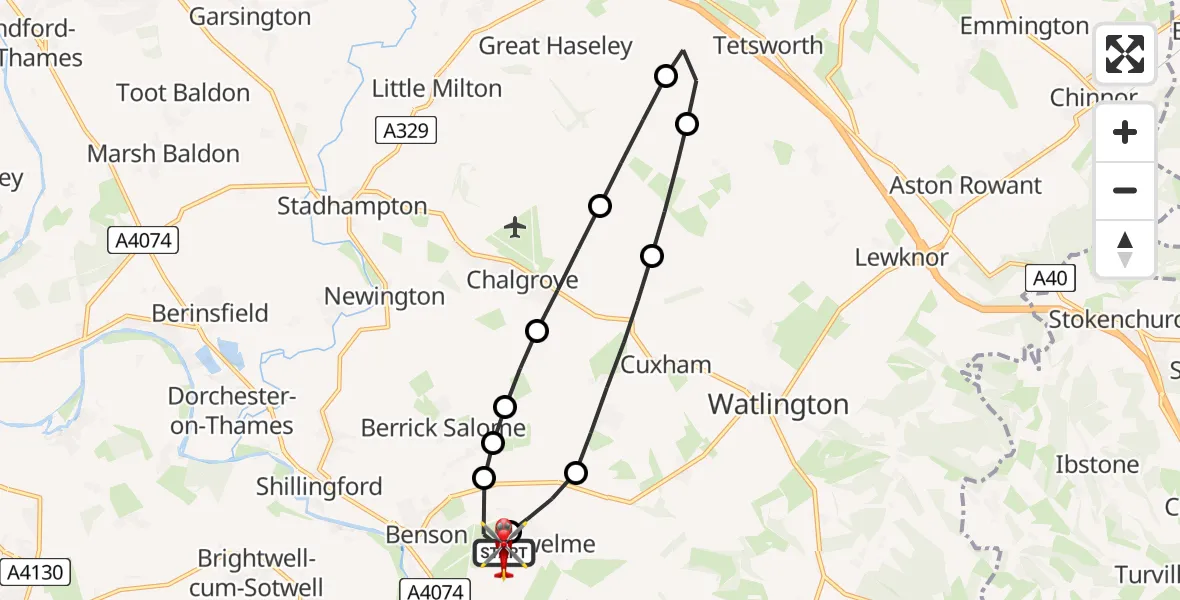 Flight route Air Ambulance Helicopter RAF Benson - RAF Benson, 01 August 2026, 10:23