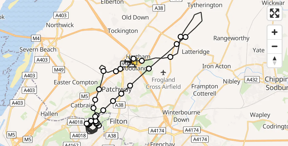 Flight route Police Helicopter Almondsbury Helicopter Base - Almondsbury Helicopter Base, 01 August 2026, 10:42