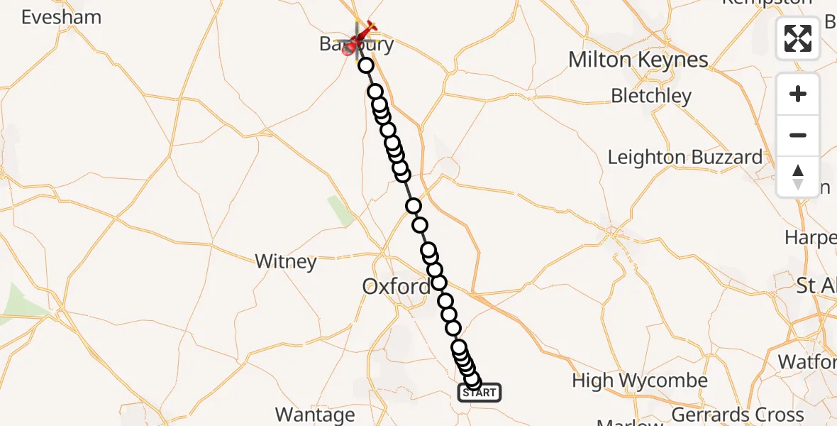 Flight route Air Ambulance Helicopter RAF Benson - Banbury, 01 August 2026, 11:04