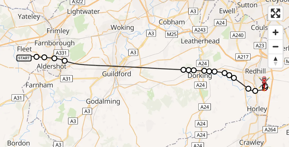 Flight route Air Ambulance Helicopter Fleet - Redhill Aerodrome, 01 August 2026, 11:16