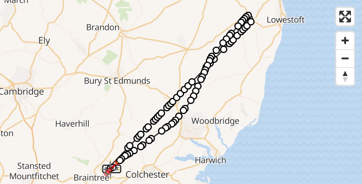 Flight route Air Ambulance Helicopter Earls Colne Airfield - Earls Colne Airfield, 01 August 2026, 11:23