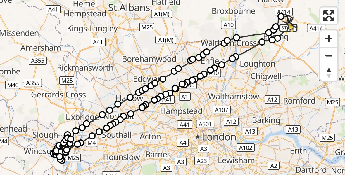Flight route Police Helicopter North Weald Airfield - North Weald Bassett, 01 August 2026, 11:31