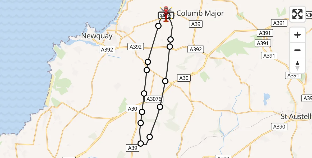 Flight route Air Ambulance Helicopter Cornwall Airport Newquay - Cornwall Airport Newquay, 01 August 2026, 11:52