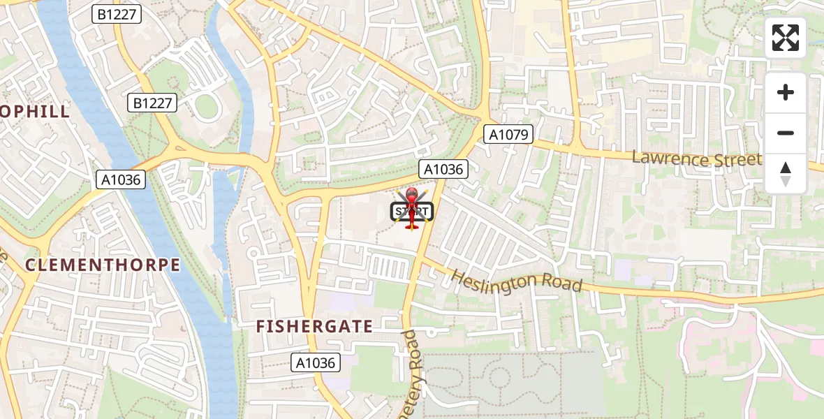 Flight route Air Ambulance Helicopter Fishergate - Fishergate, 01 August 2026, 12:04