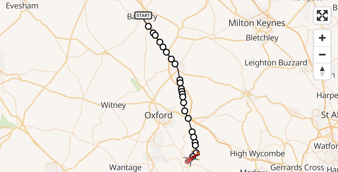 Flight route Air Ambulance Helicopter Banbury - RAF Benson, 01 August 2026, 12:08