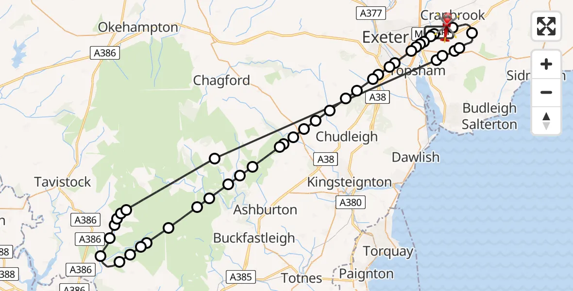 Flight route Air Ambulance Helicopter Exeter International Airport - Exeter International Airport, 01 August 2026, 12:13