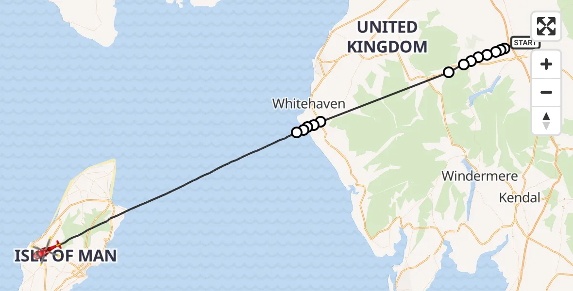 Flight route Air Ambulance Helicopter Penrith - Irish Sea, 01 August 2026, 12:29