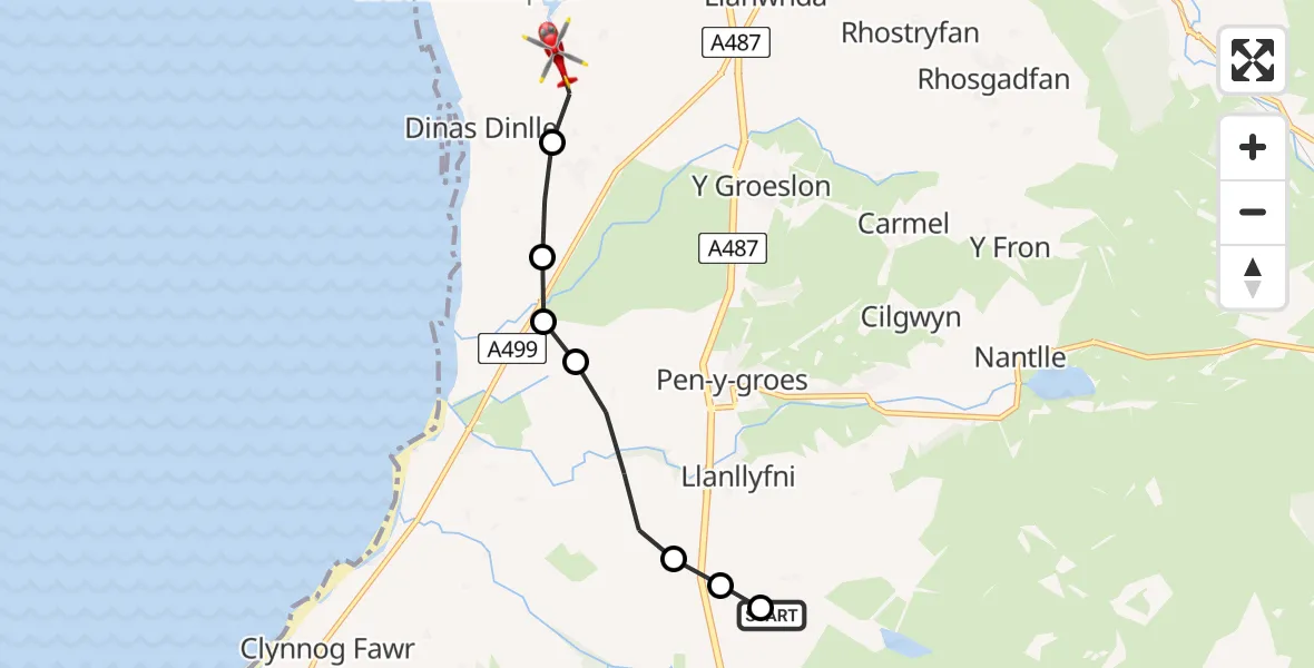 Flight route Air Ambulance Helicopter Llanllyfni - Llanfaglan, 01 August 2026, 12:32