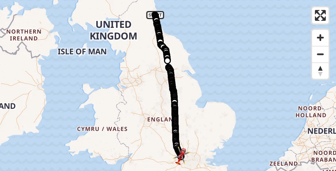 Flight route Air Ambulance Helicopter Cramlington - Denham Aerodrome, 01 August 2026, 12:46