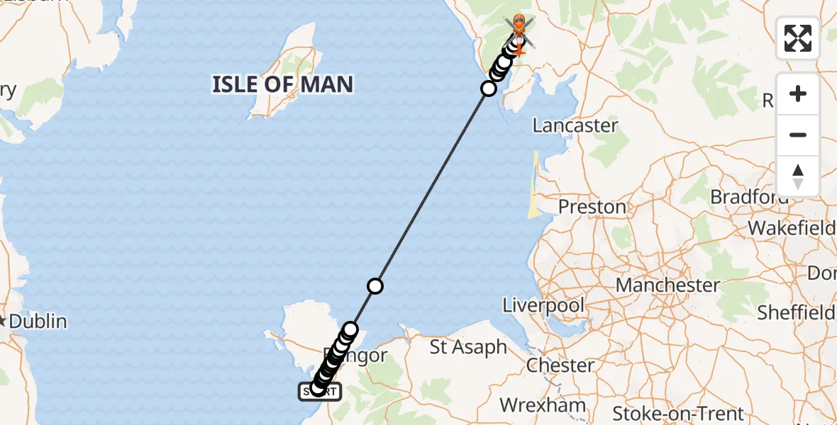 Flight route Coastguard Helicopter Caernarfon Airport - Torver, 01 August 2026, 13:14