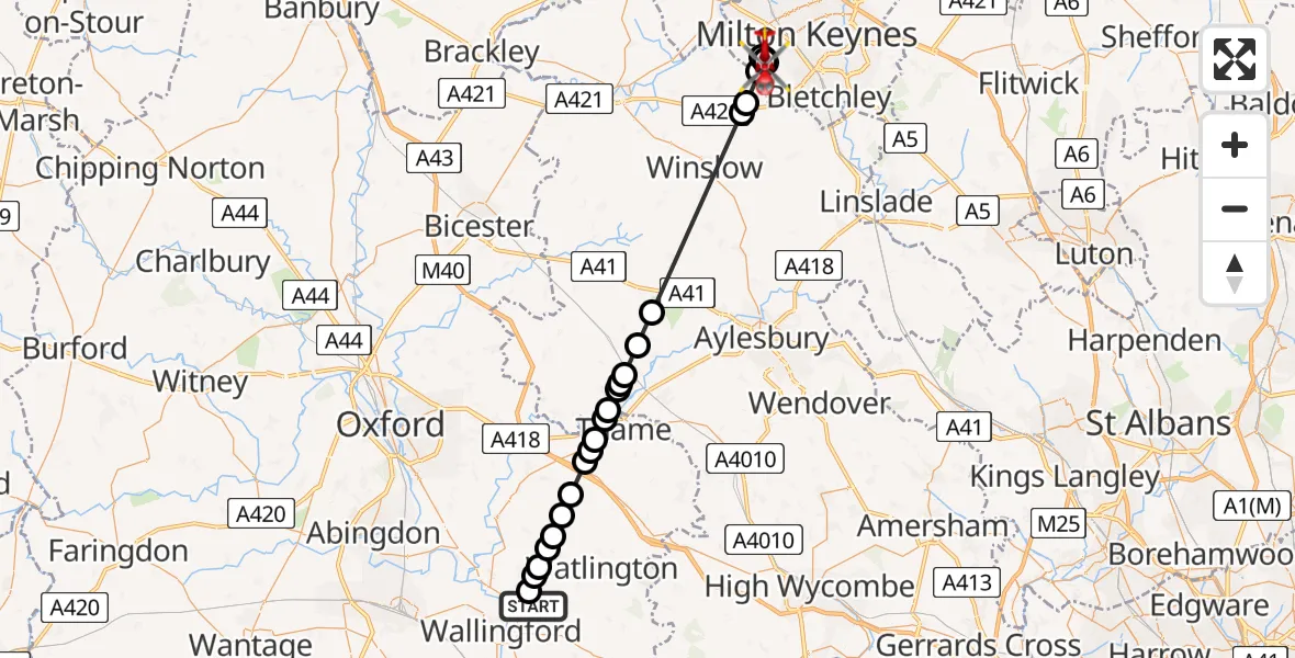 Flight route Air Ambulance Helicopter RAF Benson - Medbourne, 01 August 2026, 13:16