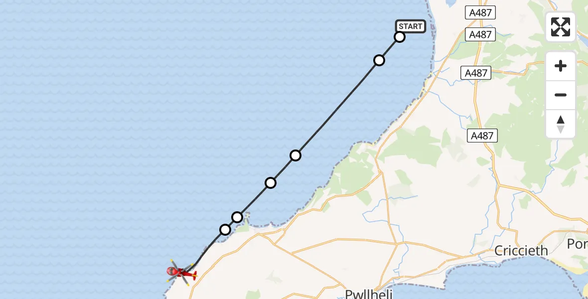 Flight route Air Ambulance Helicopter Dinas Dinlle - Tudweiliog, 01 August 2026, 13:28