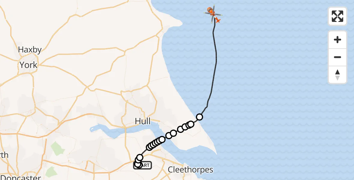 Flight route Coastguard Helicopter Humberside Airport - North Sea, 01 August 2026, 13:31