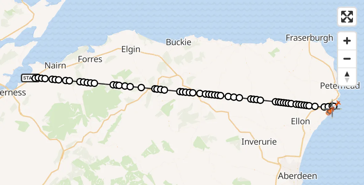 Flight route Coastguard Helicopter Inverness Airport - Cruden Bay, 01 August 2026, 13:35