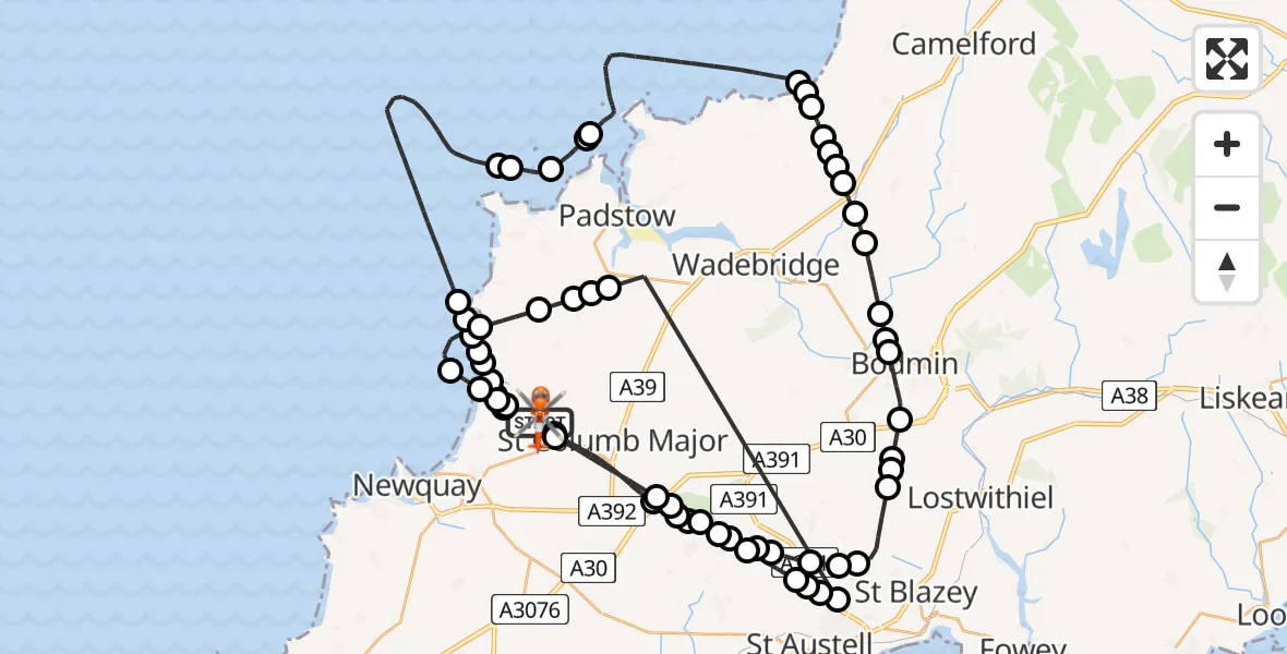 Flight route Coastguard Helicopter Cornwall Airport Newquay - Cornwall Airport Newquay, 01 August 2026, 13:54