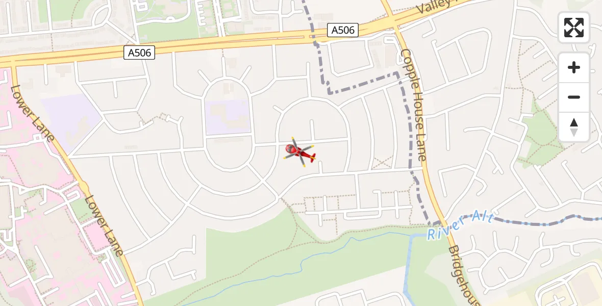 Flight route Air Ambulance Helicopter Fazakerley - Fazakerley, 01 August 2026, 14:13