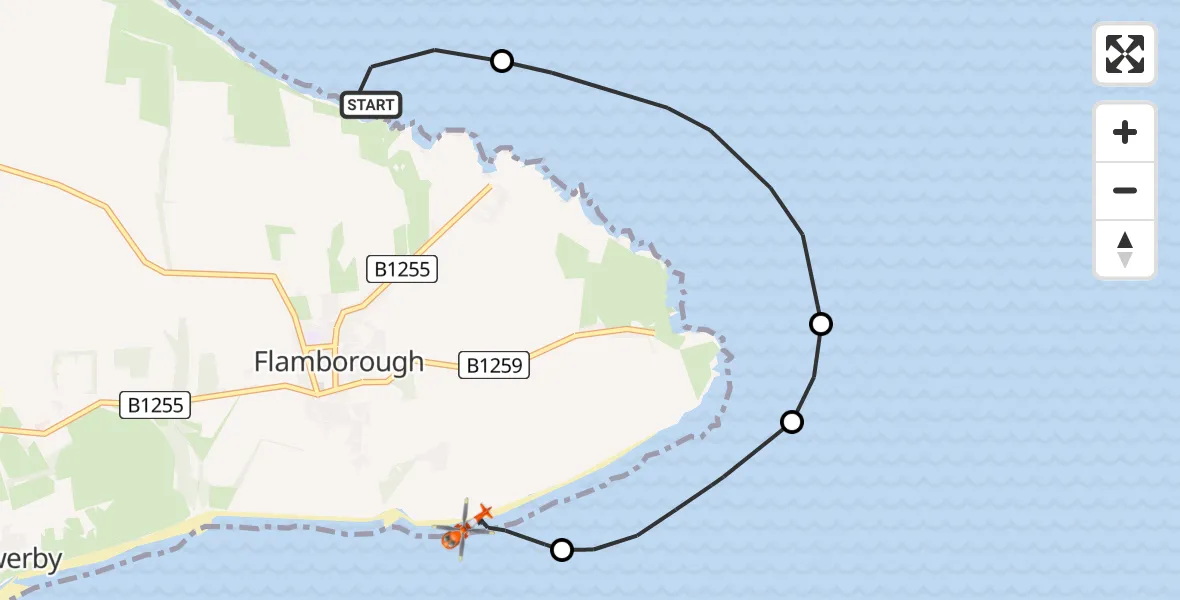 Flight route Coastguard Helicopter Flamborough - Flamborough, 01 August 2026, 14:20