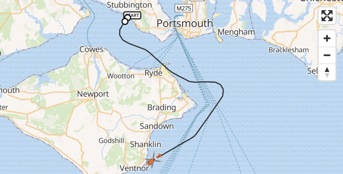 Flight route Coastguard Helicopter Solent Airport - English Channel, 01 August 2026, 14:24