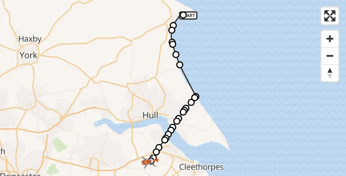 Flight route Coastguard Helicopter Flamborough - Humberside Airport, 01 August 2026, 14:31