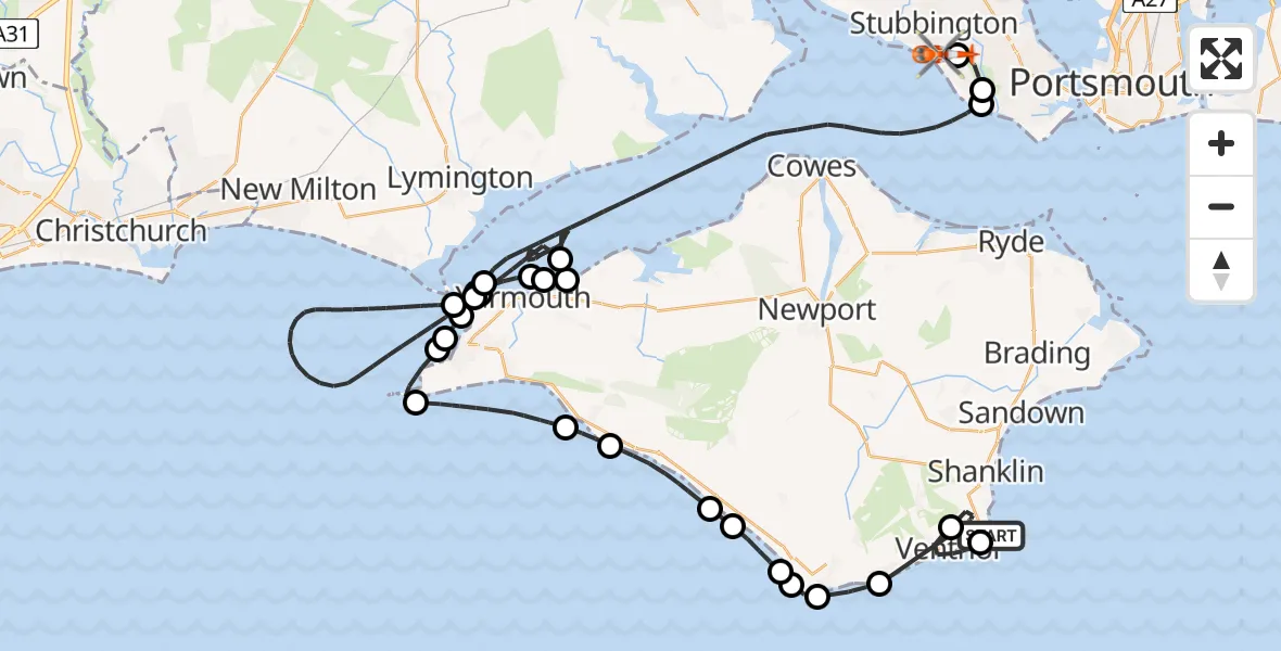 Flight route Coastguard Helicopter Shanklin - Solent Airport, 01 August 2026, 14:39
