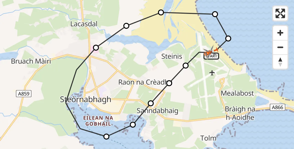 Flight route Coastguard Helicopter Stornoway Airport - Stornoway Airport, 01 August 2026, 14:41
