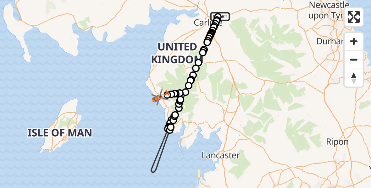 Flight route Coastguard Helicopter Carlisle Lake District Airport - Gosforth, 01 August 2026, 14:51