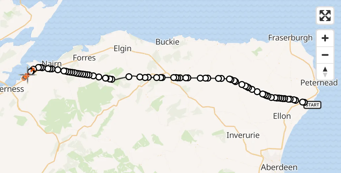 Flight route Coastguard Helicopter Cruden Bay - Inverness Airport, 01 August 2026, 14:58