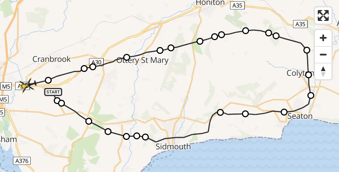 Flight route Police Helicopter Aylesbeare - Clyst Honiton, 01 August 2026, 15:13