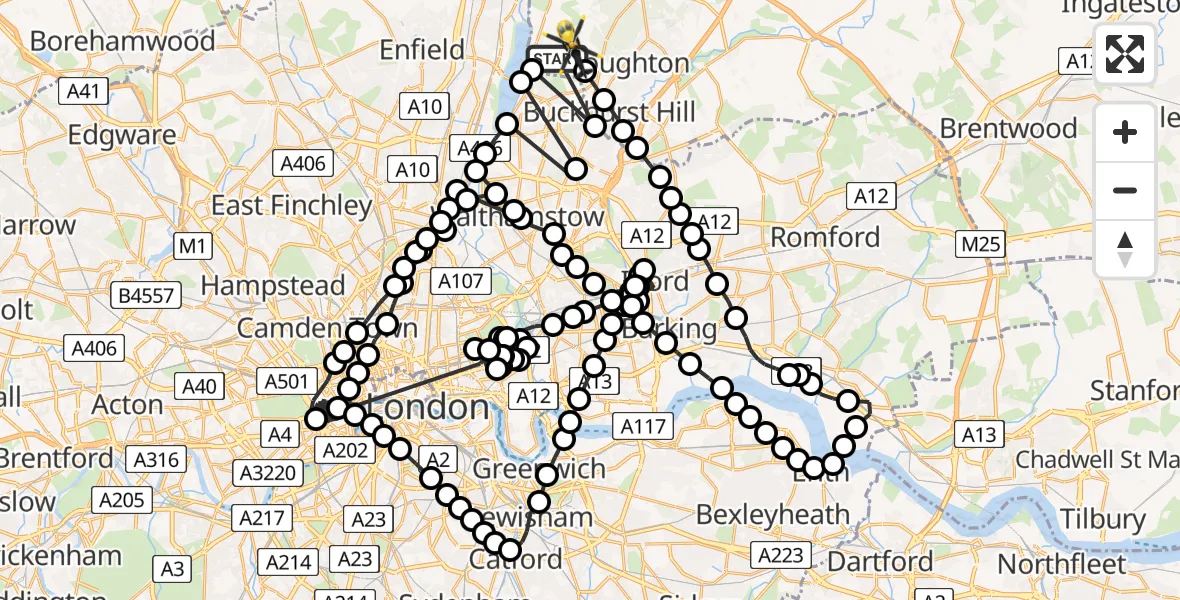 Flight route Police Helicopter Sewardstonebury - Sewardstonebury, 01 August 2026, 16:13