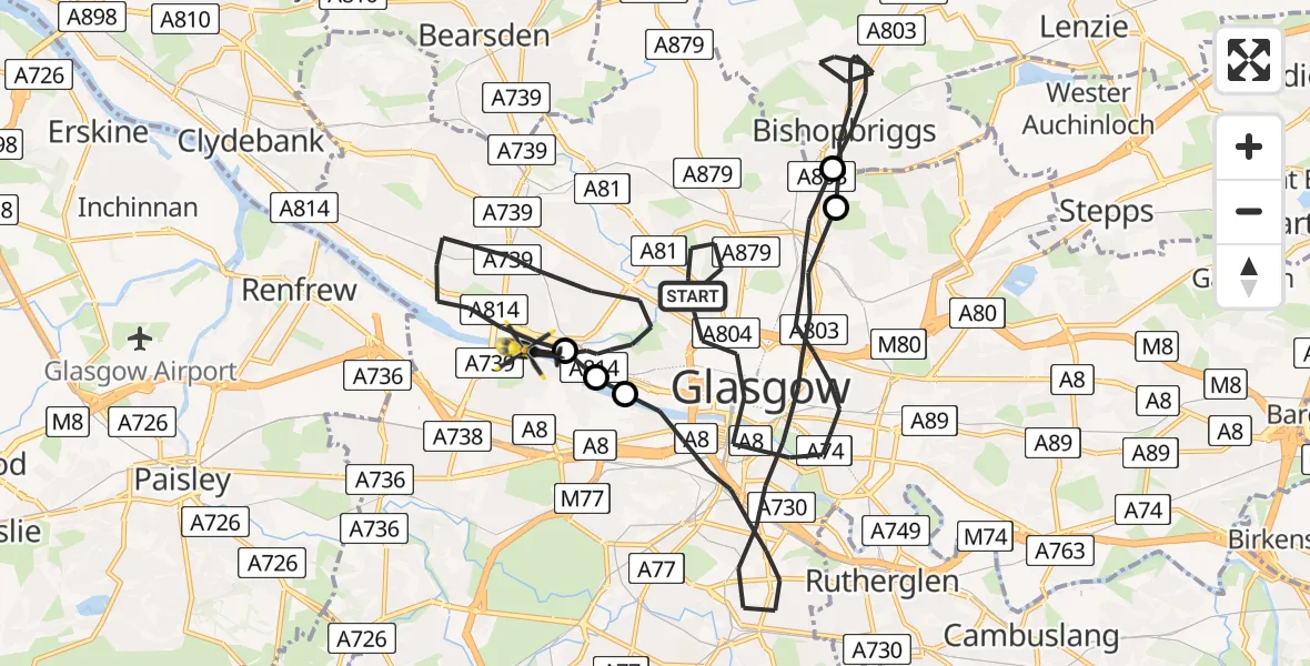 Flight route Police Helicopter Glasgow - Glasgow, 01 August 2026, 16:22