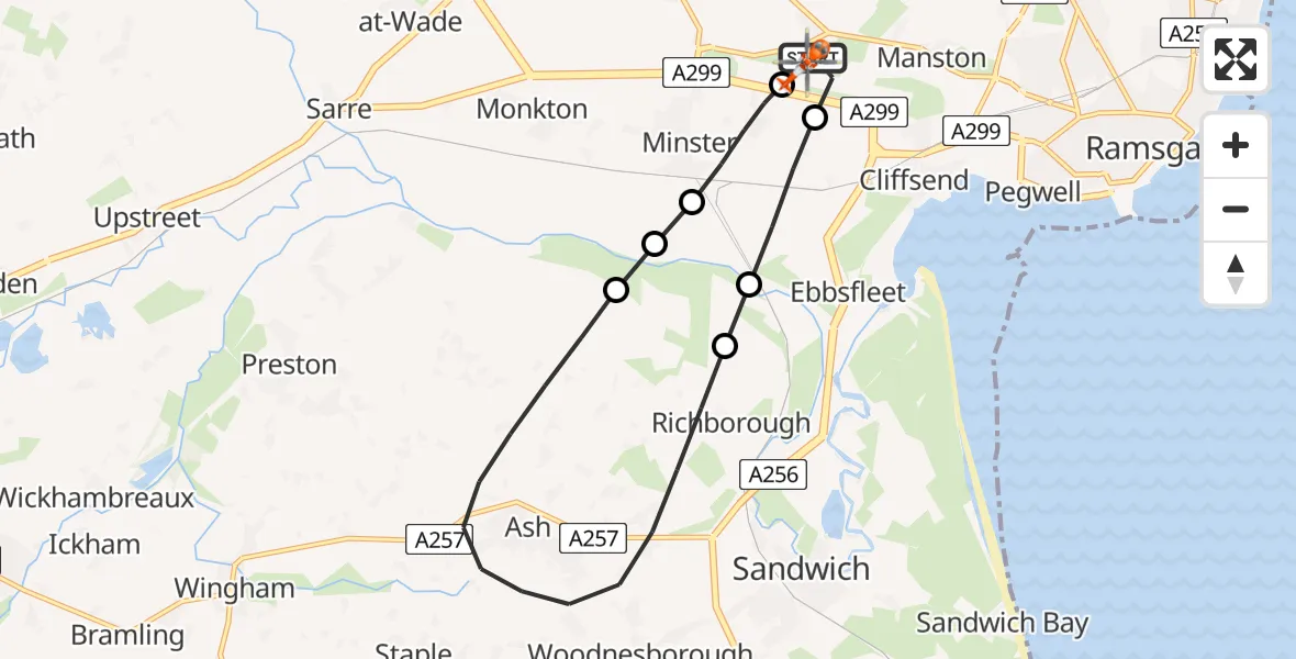 Flight route Coastguard Helicopter Manston Airport - Manston Airport, 01 August 2026, 16:35