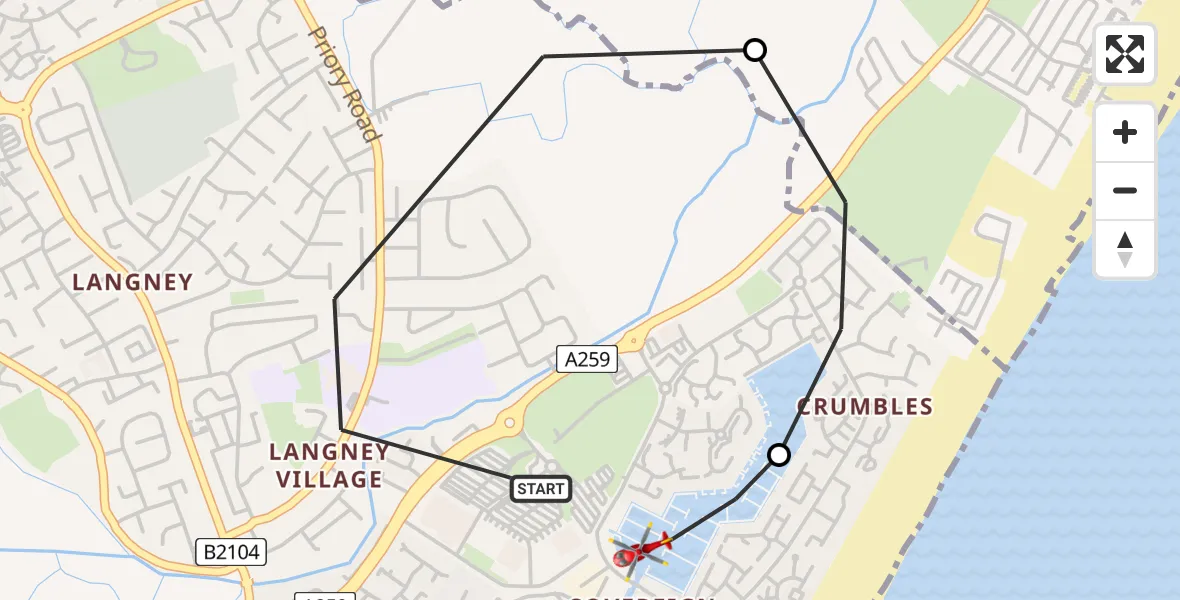 Flight route Air Ambulance Helicopter Eastbourne - Eastbourne, 01 August 2026, 17:33