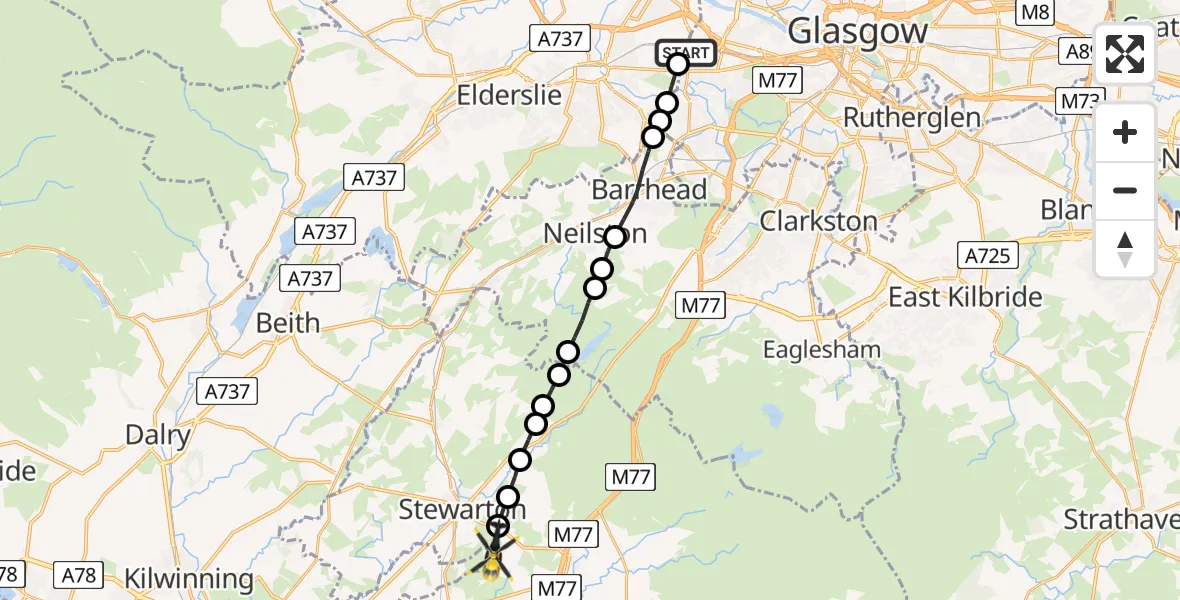 Flight route Police Helicopter Glasgow - North Ayrshire, 01 August 2026, 17:46