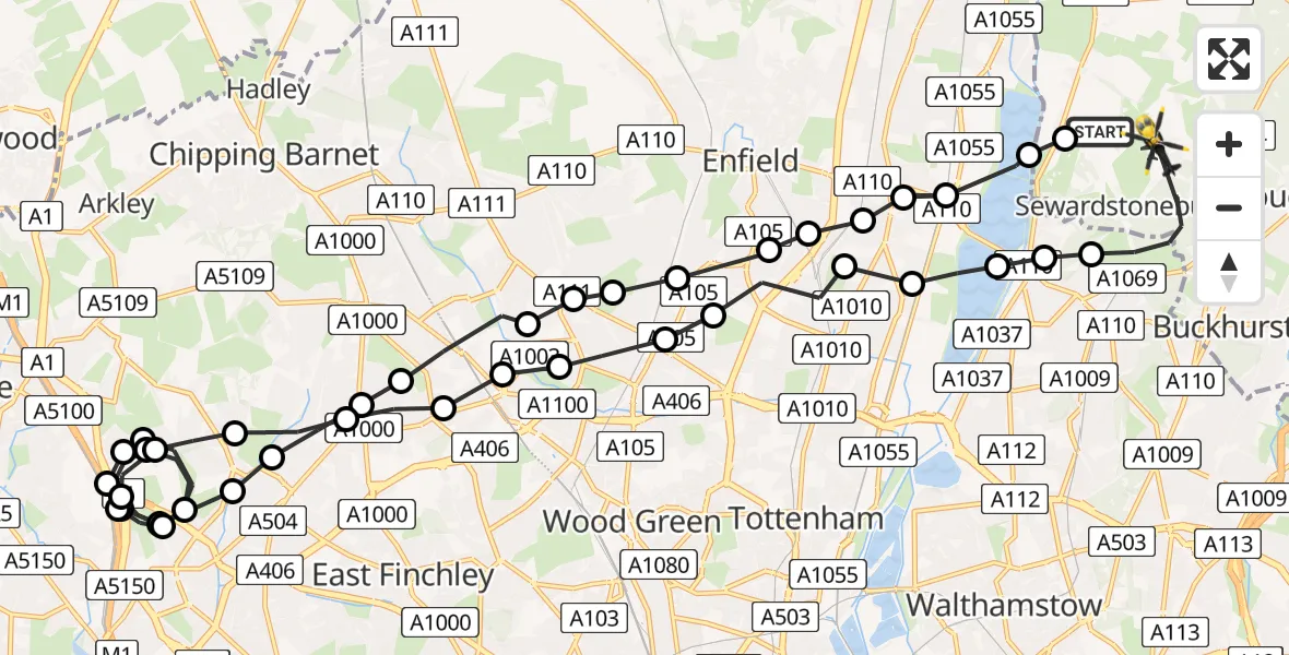 Flight route Police Helicopter Sewardstonebury - Metropolitan Police Air Support Unit Lippitts Hill, 01 August 2026, 18:10