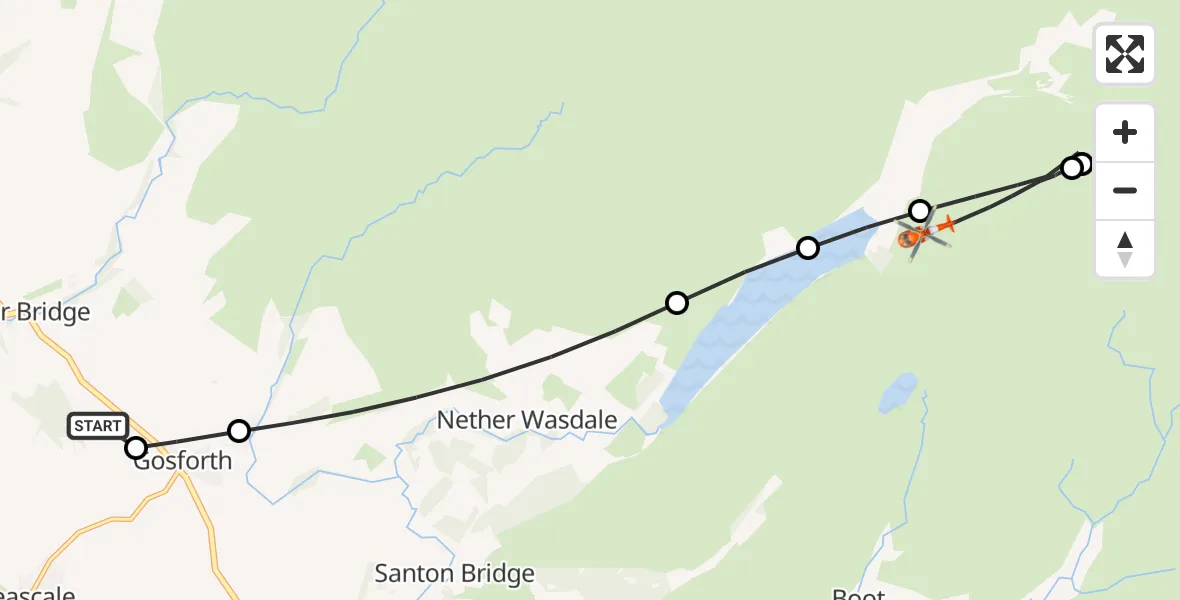 Flight route Coastguard Helicopter Calder Bridge - Wasdale, 01 August 2026, 18:26