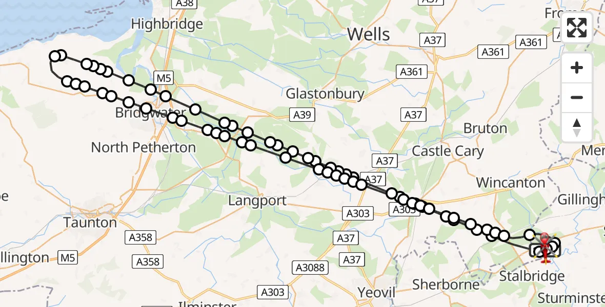 Flight route Air Ambulance Helicopter Henstridge Airfield - Henstridge Airfield, 01 August 2026, 18:28