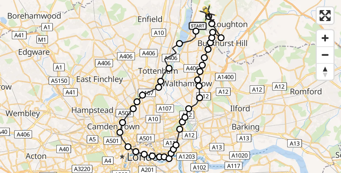 Flight route Police Helicopter Sewardstonebury - Sewardstonebury, 01 August 2026, 19:11