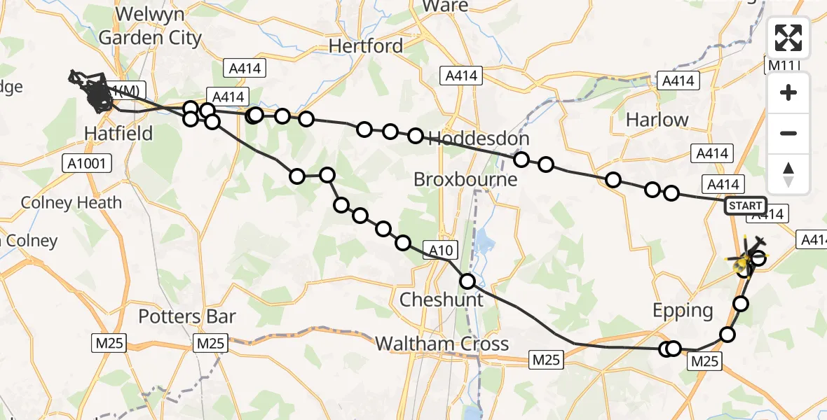 Flight route Police Helicopter North Weald Bassett - North Weald Airfield, 01 August 2026, 19:39