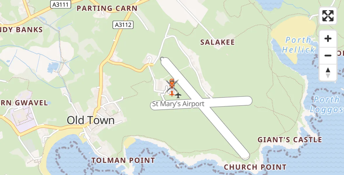 Flight route Coastguard Helicopter St. Mary's Airport - St. Mary's Airport, 01 August 2026, 19:39