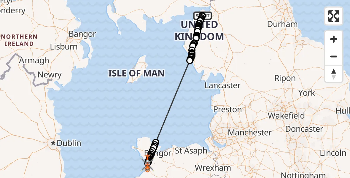 Flight route Coastguard Helicopter Kirkbride Airfield - Caernarfon Airport, 01 August 2026, 19:40