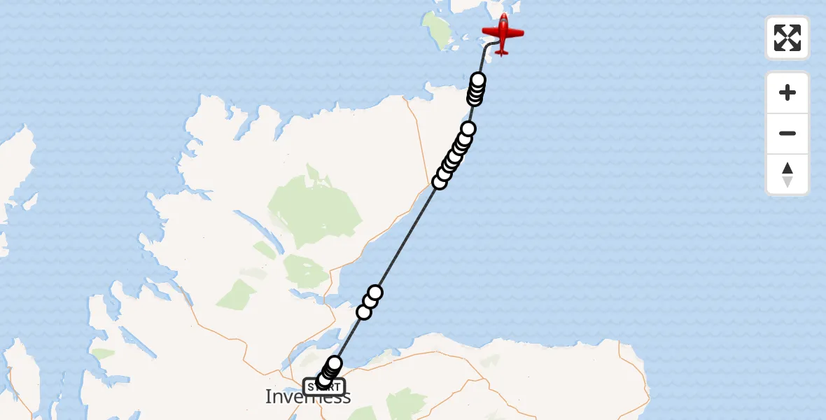 Flight route Air Ambulance Aircraft Inverness - North Atlantic Ocean, 01 August 2026, 19:46